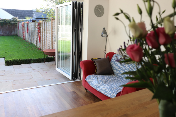Aluminium Bifold Doors opened viewed from inside